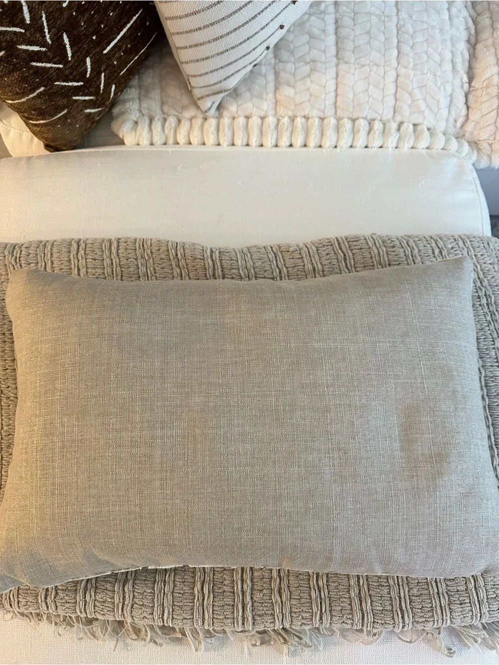 Neutral Textured Palm Leaf Throw Pillow - Beige